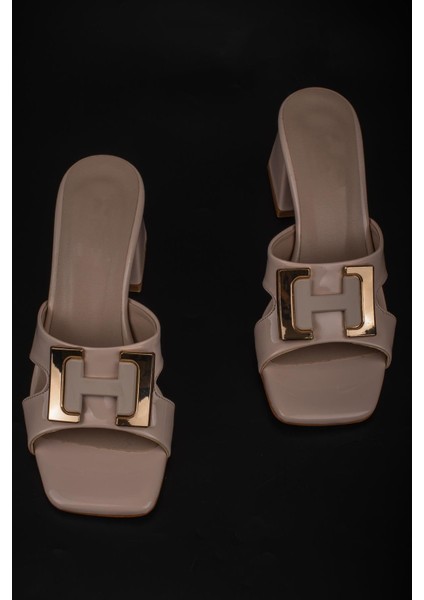 Krem Hanoda Rugan Kalın Topuk Kadın Klasik Terlik indirimleri