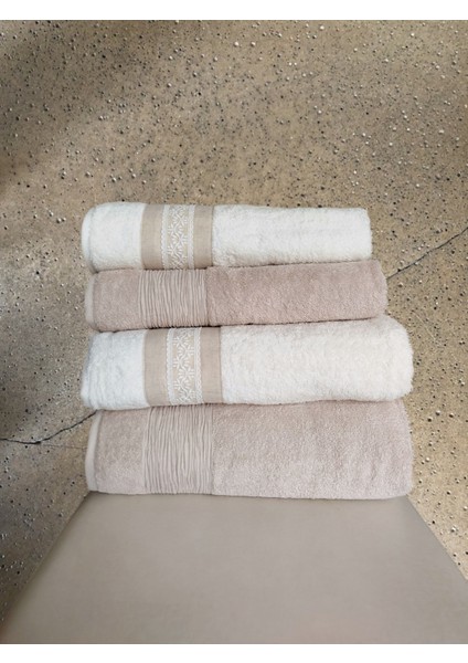 Tuana Keten Gipürlü 4 Parça Kutulu Banyo Takımı 2 Adet 90X150 cm 2 Adet 50X90 cm