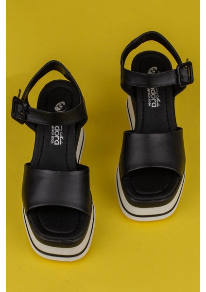 Siyah Tek Şerit Dolgu Topuk Kadın Sandalet indirimleri