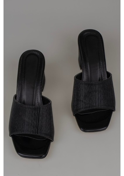 Siyah Saten Parlak Çizgili Kadın Klasik Terlik indirimleri