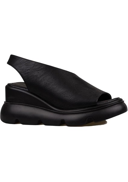 Siyah Kalın Taban Ultra Hafif Yan Kapalı Kadın Sandalet