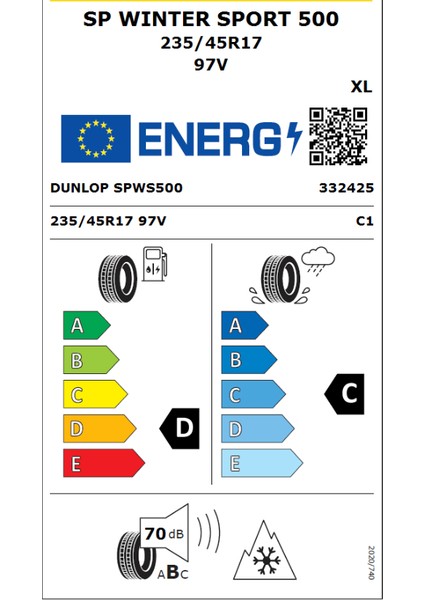 235/45 R17 Tl 97V Xl Sp Wınter Sport 500 Oto Kış Lastiği (Üretim Yılı:2023) fiyatları