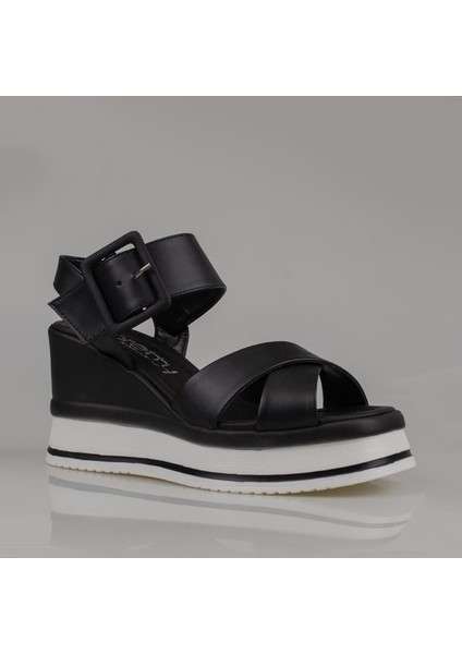 Siyah Dolgu Topuk Kemerli Kadın Sandalet fiyatları