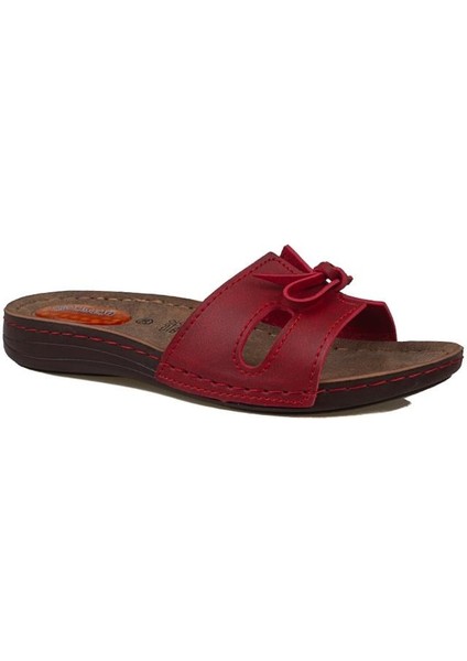 Kırmızı Kadın Jel Tabanlı Düz Fiyonklu Terlik 11-367