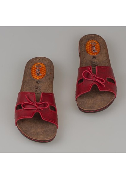Kırmızı Kadın Jel Tabanlı Düz Fiyonklu Terlik 11-367 fiyatları