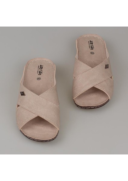 Krem Kadın Düz Çapraz Şerit Terlik 08-086 fiyatları