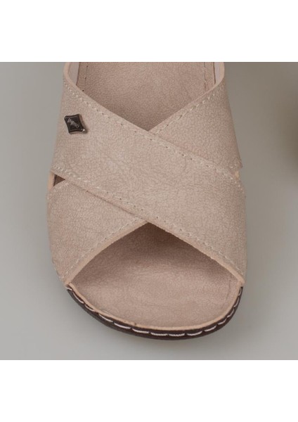 Krem Kadın Düz Çapraz Şerit Terlik 08-086 modelleri