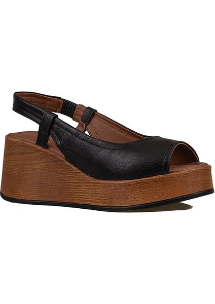 Siyah Kalın Hafif Dolgu Topuk Kadın Sandalet