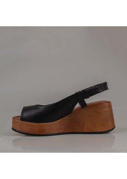 Siyah Kalın Hafif Dolgu Topuk Kadın Sandalet modelleri