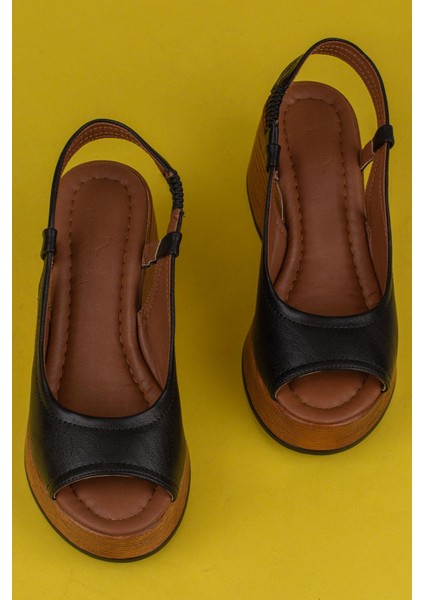 Siyah Kalın Hafif Dolgu Topuk Kadın Sandalet indirimleri