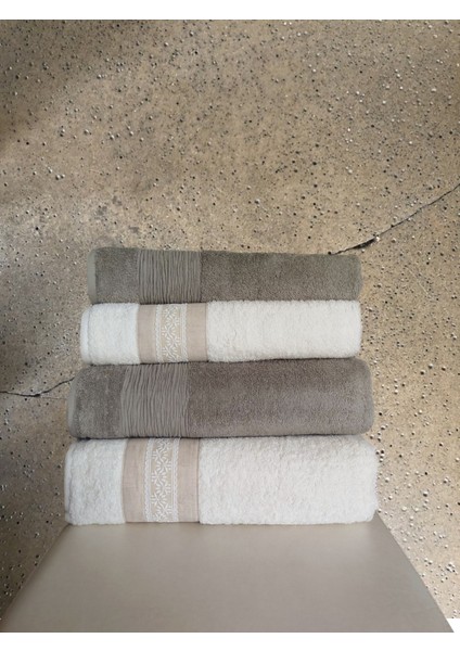 Tuana Keten Gipürlü 4 Parça Kutulu Banyo Takımı 2 Adet 90X150 cm 2 Adet 50X90 cm