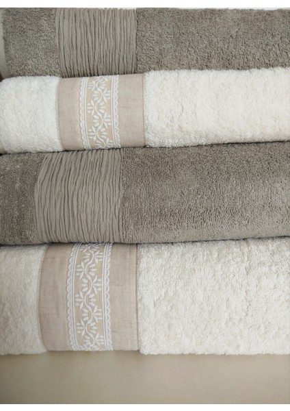 Tuana Keten Gipürlü 4 Parça Kutulu Banyo Takımı 2 Adet 90X150 cm 2 Adet 50X90 cm modelleri