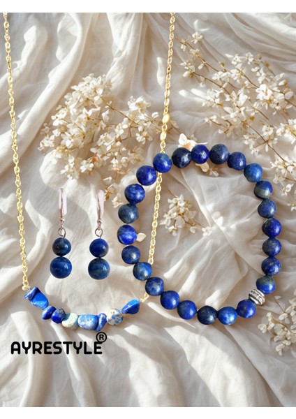 Lapis Lazuli Doğal Taş Takı Seti – Kolye, Bileklik, Küpe 3’lü Set – Bilgelik Taşı – Kadın Bijuteri Hediye Takı indirimleri