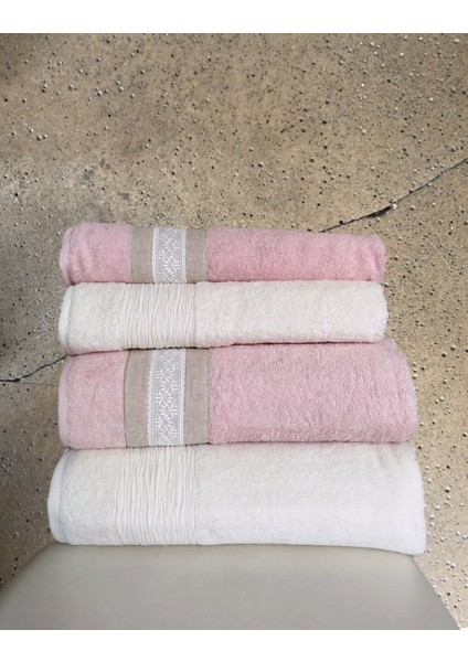 Tuana Keten Gipürlü 4 Parça Kutulu Banyo Takımı 2 Adet 90X150 cm 2 Adet 50X90 cm
