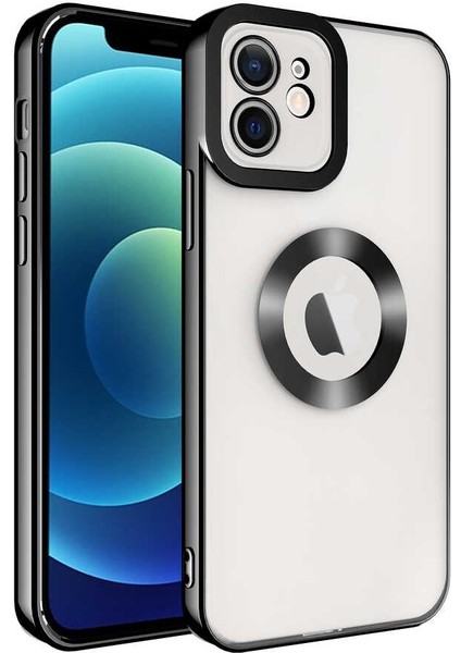 iPhone 12 Kılıf Kamera Korumalı Logo Gösteren Xemu Omega Kapak-Siyah