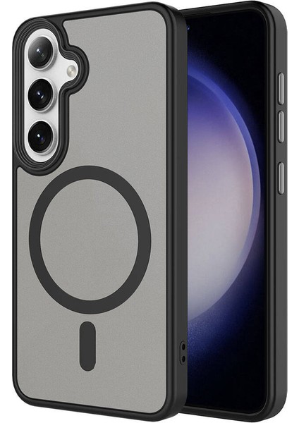 Galaxy S24 Kılıf Sert Pc Arka Yüzey Wireless Şarj Özellikli Xemu Flet Magsafe Kapak-Siyah