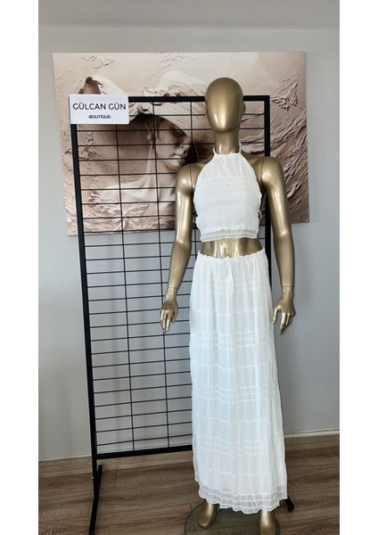 Beyaz Sırtı Dekolteli Etekli - Büstiyer Takım modelleri