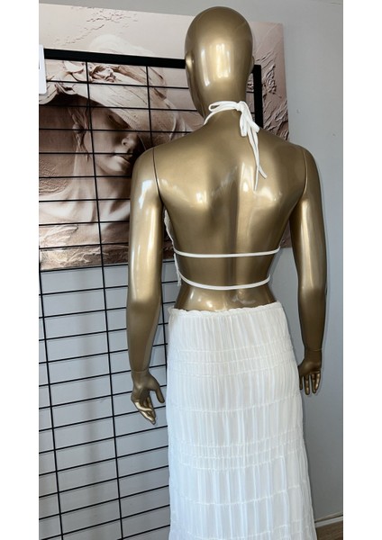 Beyaz Sırtı Dekolteli Etekli - Büstiyer Takım indirimleri