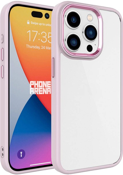 iPhone 15 Pro Uyumlu Xemu Krom Kapak-Pembe Açık