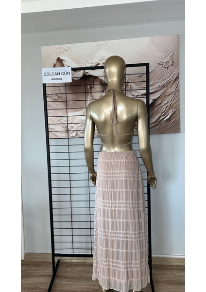 Bej Sırtı Dekolteli Etekli - Büstiyer Takım modelleri