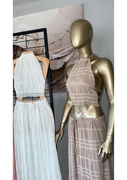 Bej Sırtı Dekolteli Etekli - Büstiyer Takım indirimleri