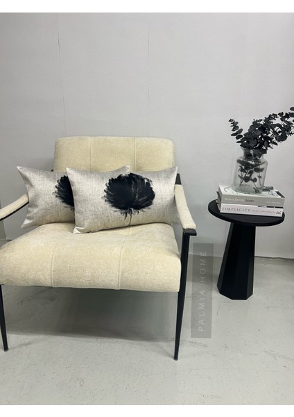 Siyah Çiçek Desenli Çift Taraflı Dekoratif 2'li Kırlent Kılıfı Seti