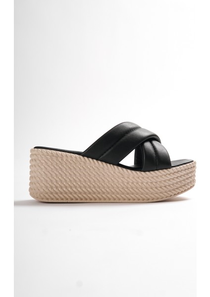 Melena Yüksek/kalın Ortopedik Taban Dolgu Topuklu Kadın Günlük Terlik Kt Siyah fırsatları