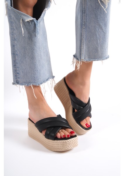 Melena Yüksek/kalın Ortopedik Taban Dolgu Topuklu Kadın Günlük Terlik Kt Siyah indirimleri