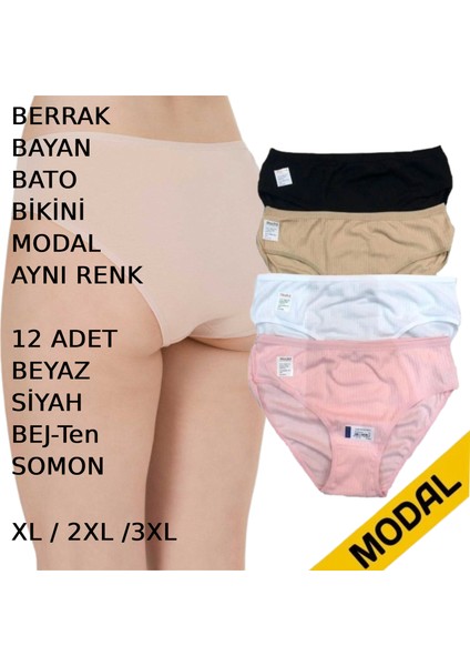 Kadın Bato Bikini Külot Modal 12 Adet Beyaz Siyah Bej Somon Renkli indirimleri