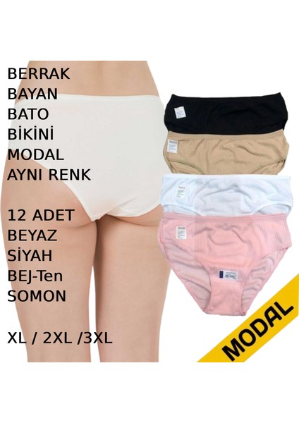Kadın Bato Bikini Külot Modal 12 Adet Beyaz Siyah Bej Somon Renkli modelleri