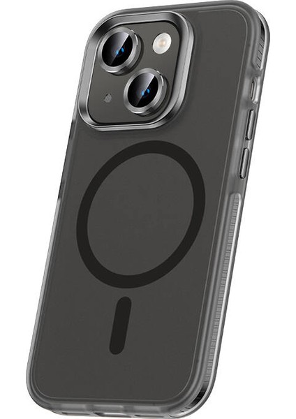 Apple iPhone 15 Kılıf Airbagli Magsafe Wireless Şarj Özellikli Lens Koruyuculu Xemu Klaptika Kapak-Siyah
