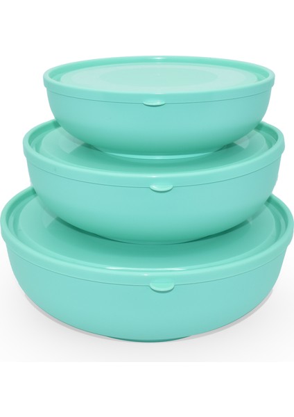 Yuvarlak Kapaklı Sığ Kase Seti 3'lü Kase Set Sert Plastik Yumuşak Kapaklı Pastel Yeşil fiyatları