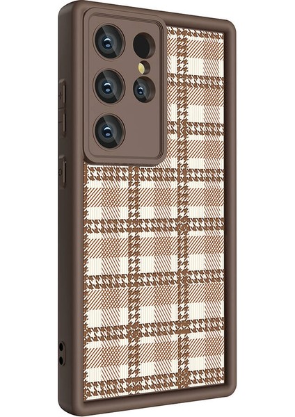 Galaxy S24 Ultra Kılıf Kamera Korumalı Baskılı Arka Yüzey Xemu Klas Kapak-Açık Kahve