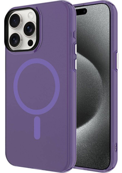 iPhone 15 Pro Max Uyumlu Xemu Magsafe Şarj Özellikli Buzlu Transparan C-Pro Sert Kapak-Derin Mor