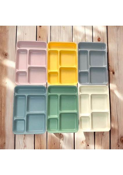 Tabldot 5 Bölmeli Lüks Plastik Piknik Tablot Yemek Servis Tabağı Pudra 21 x 31 x 3,5 (H) cm modelleri
