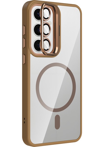 Galaxy S24 Kılıf Standlı ve Kamera Lens Hediyeli M-Safe Şarj Özellikli Xemu Etro Kapak - Pembe indirimleri