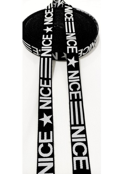Siyah Beyaz Nice Yazılı Dokuma Şerit