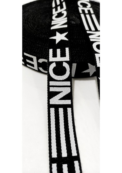 Siyah Beyaz Nice Yazılı Dokuma Şerit fırsatları