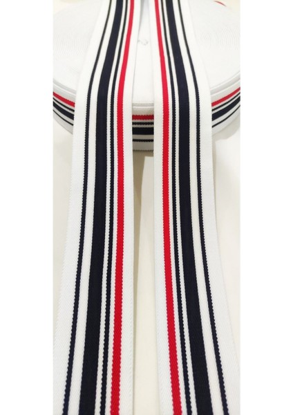 Beyaz Zemin Kırmızı Siyah Lacivert Siyah Çizgli Lastik Şerit