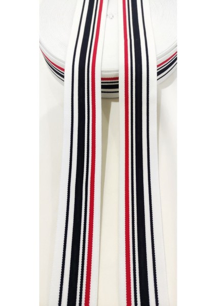 Beyaz Zemin Kırmızı Siyah Lacivert Siyah Çizgli Lastik Şerit fırsatları