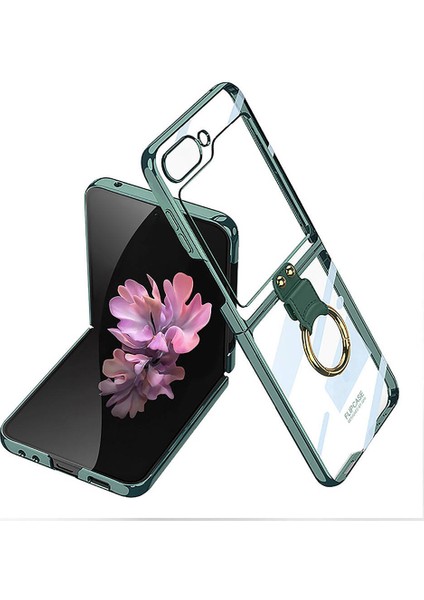 Galaxy Z Flip 6 Kılıf Xemu Yüzüklü Kıpta Kapak-Koyu Yeşil
