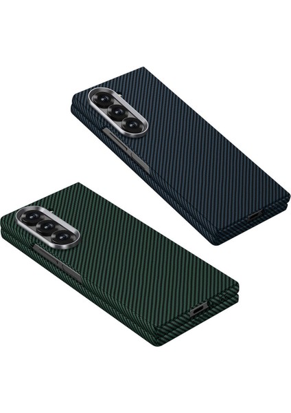 Galaxy Z Fold 6 Kılıf Kamera Korumalı Karbon Fiber Tasarımlı Arka Yüzey Xemu Kıpta Karbon Kapak-Siya fırsatları