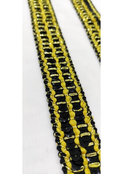 Sarı Renk Siyah Pul Payet Şerit