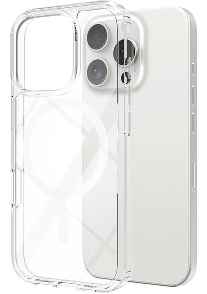 Apple iPhone 16 Pro Kılıf Magsafe Şarj Özellikli Şeffaf Sert Pc Xemu Embos Kapak-Şeffaf fırsatları