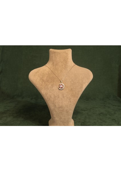 Pembe Yıldız Taşlı Hilal Çelik Kolye