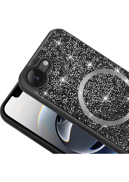 iPhone 16E Kılıf Pırlanta Tasarımlı M-Safe Şarj Özellikli Xemu Mozaik Silikon Kapak - Siyah fırsatları