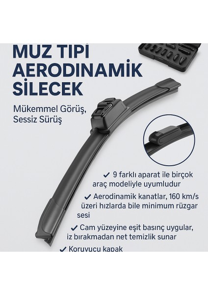 Hyundai Elantra Silecek Takımı (2016-2023) Ön Cam Silecek Süpürgesi Muz Tipi