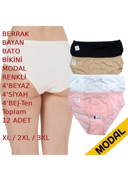 Kadın Bato Bikini Külot Modal 12 Adet Beyaz Siyah Bej Somon Renkli modelleri