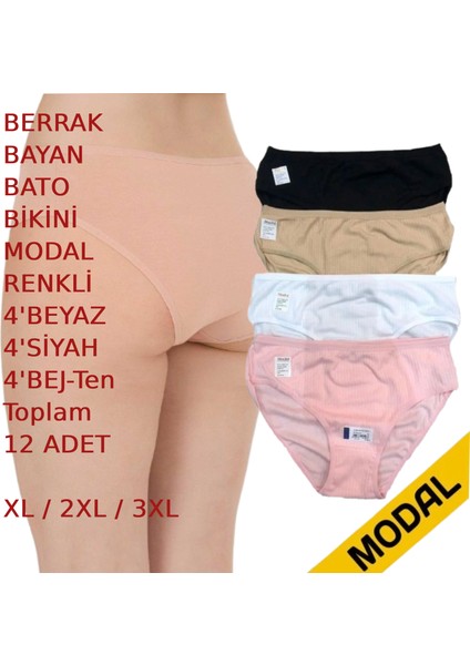 Kadın Bato Bikini Külot Modal 12 Adet Beyaz Siyah Bej Somon Renkli fırsatları
