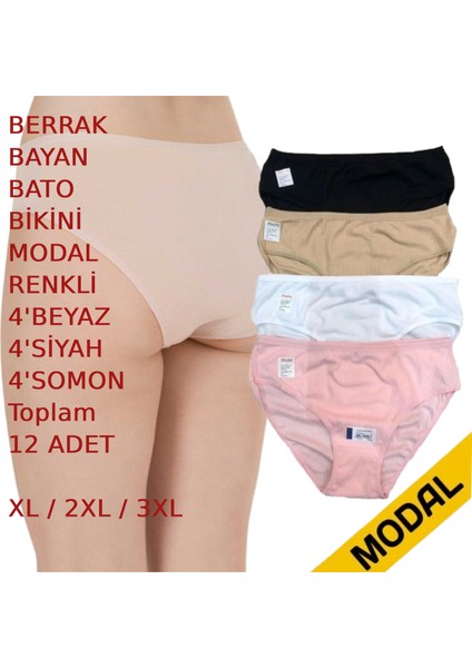 Kadın Bato Bikini Külot Modal 12 Adet Beyaz Siyah Bej Somon Renkli fırsatları